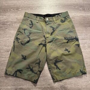 Volcom‎ Shorts Mens 30 Green Camouflage Chino Cotton Blend 11" Skate Skater